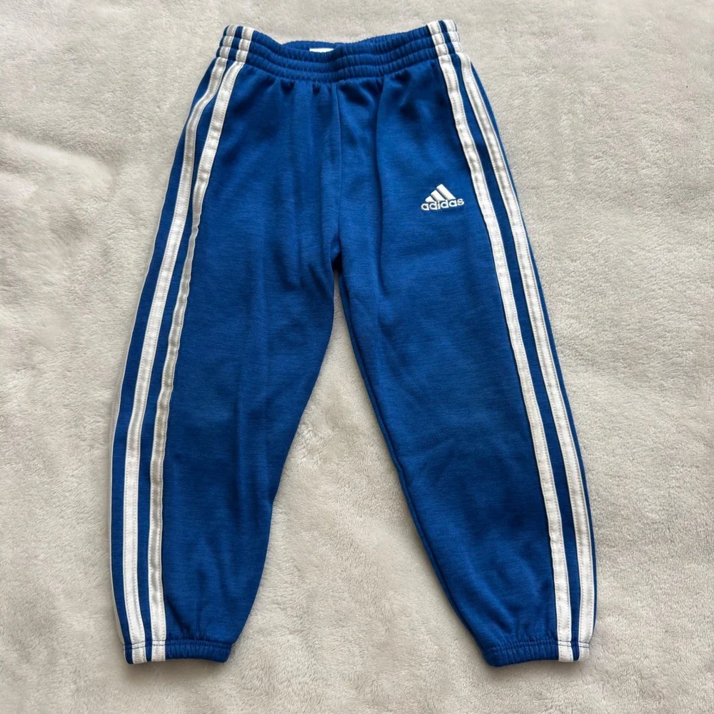 Adidas Toddler Boys Blue 3-Stripe Track‎ Pants Joggers 3T Recycled Polyester